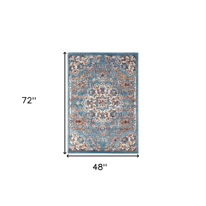 2 X 6 Blue Medallion Power Loom Runner Rug Image 1