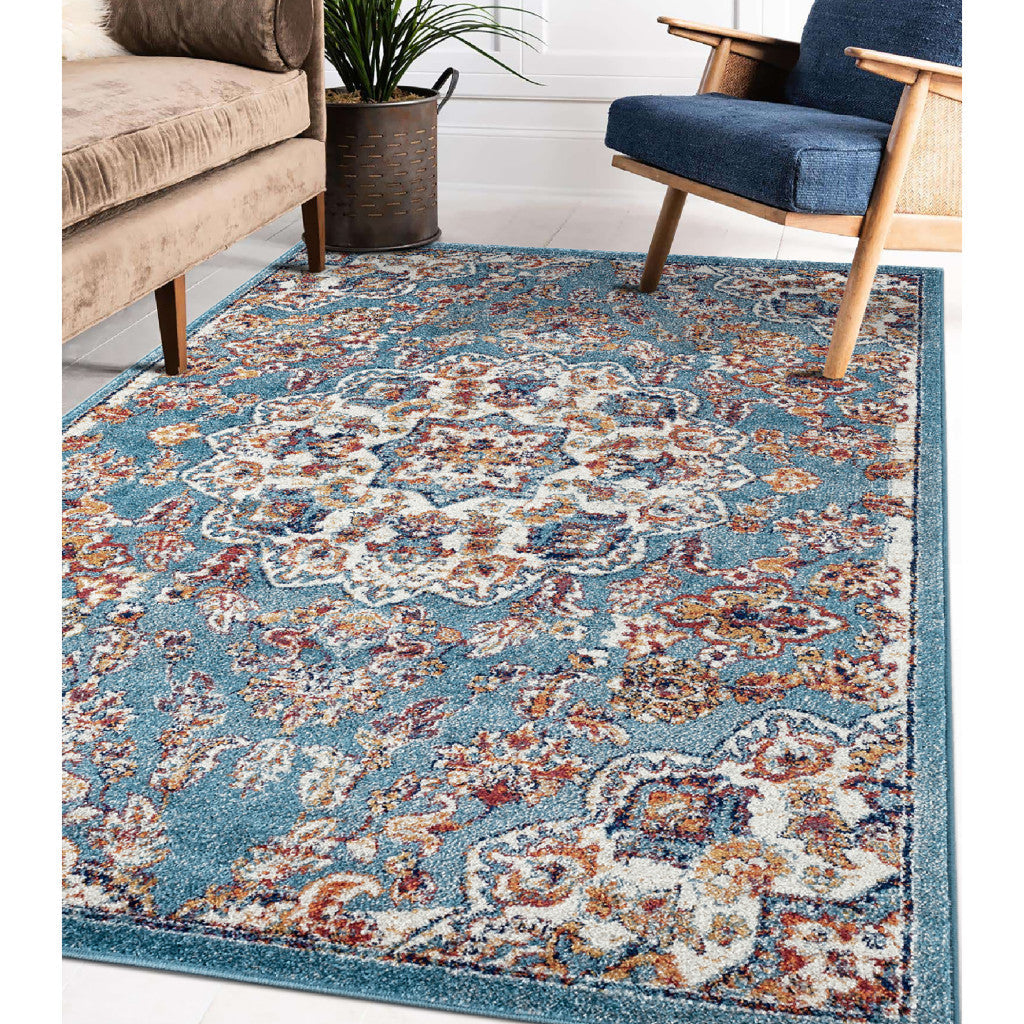 2 X 6 Blue Medallion Power Loom Runner Rug Image 6