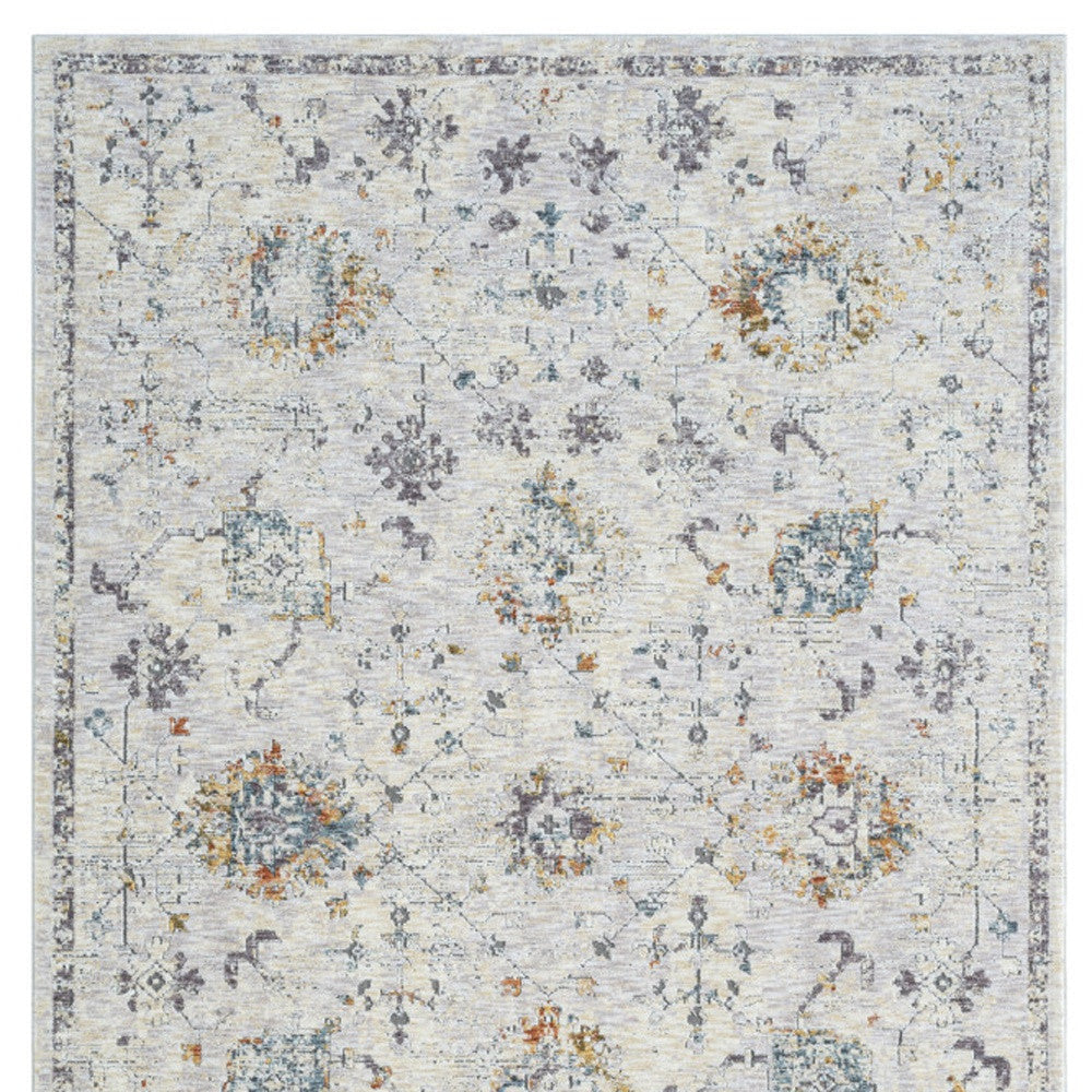 8 Runner Ivory and Blue Floral Runner Rug Image 10