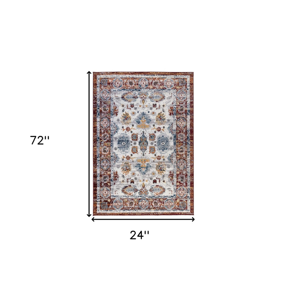 2 X 6 Brown Floral Power Loom Runner Rug Image 2