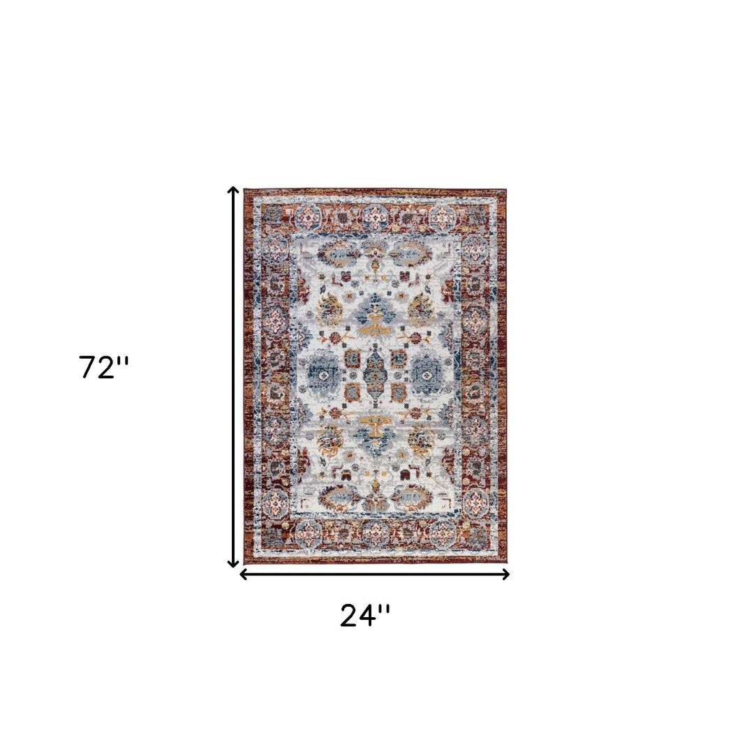 2 X 6 Brown Floral Power Loom Runner Rug Image 1