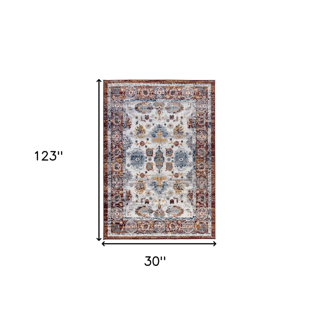 2 X 6 Brown Floral Power Loom Runner Rug Image 3