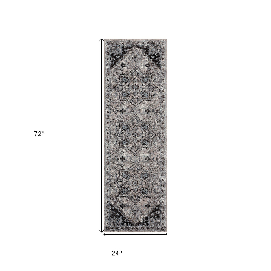 2 X 6 Gray Medallion Power Loom Runner Rug Image 1