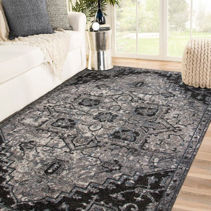 2 X 6 Gray Medallion Power Loom Runner Rug Image 10