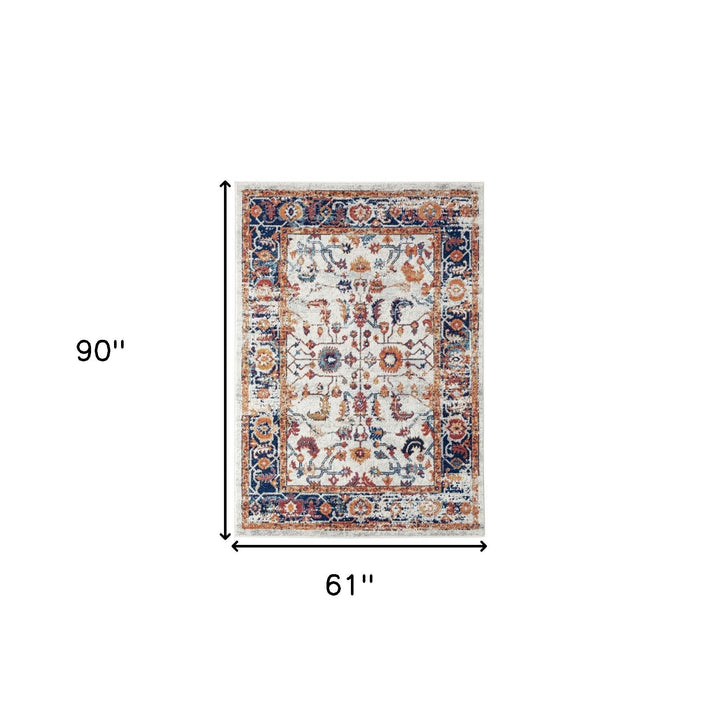 4 x 6 Orange Floral Power Loom Area Rug Image 5