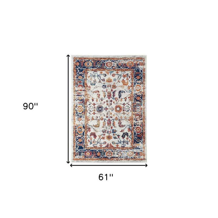 4 x 6 Orange Floral Power Loom Area Rug Image 1