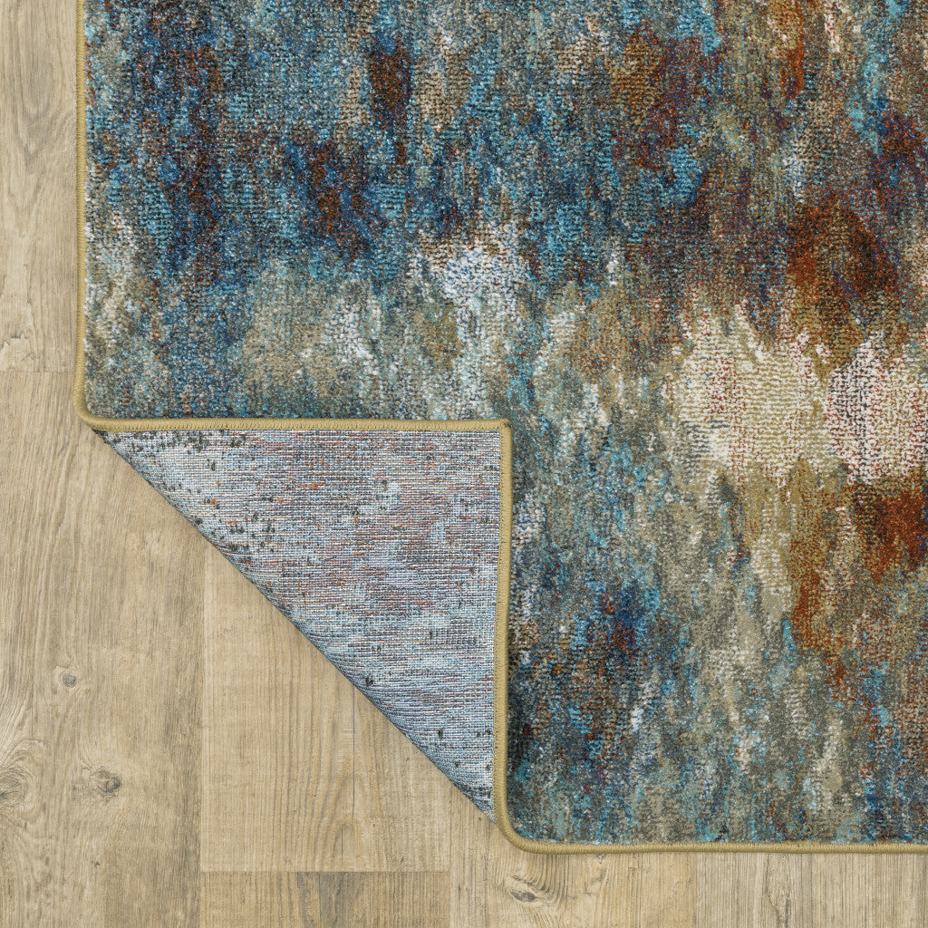 2 X 8 Blue Gold Teal Rust Grey And Beige Abstract Power Loom Stain Resistant Runner Rug Image 6