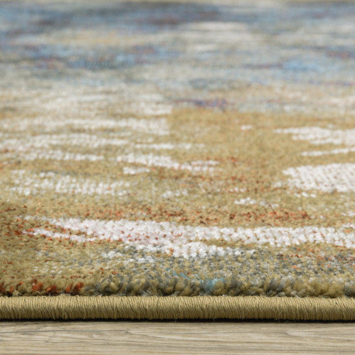 2 X 8 Blue Gold Teal Rust Grey And Beige Abstract Power Loom Stain Resistant Runner Rug Image 9