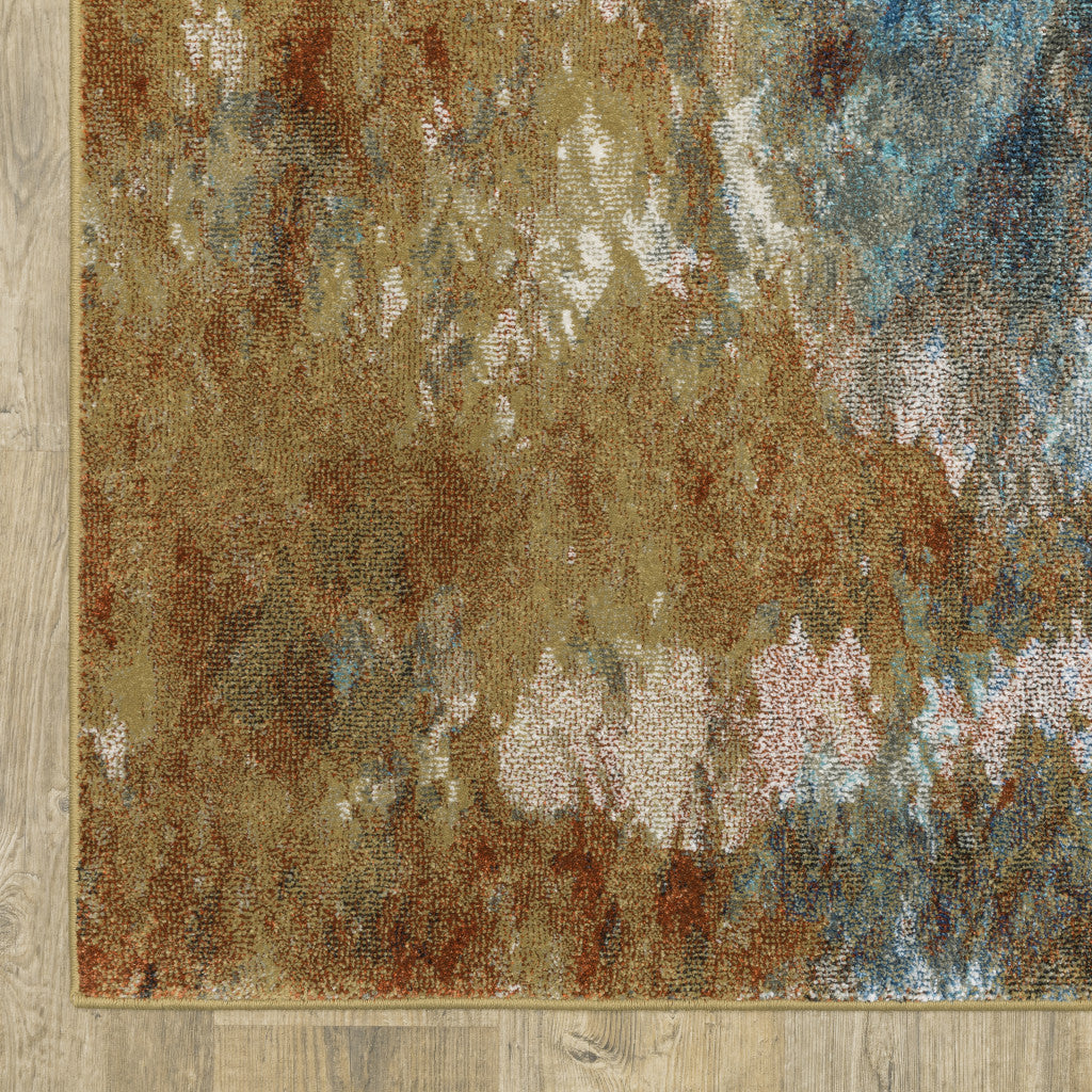 2 X 8 Blue Gold Teal Rust Grey And Beige Abstract Power Loom Stain Resistant Runner Rug Image 11