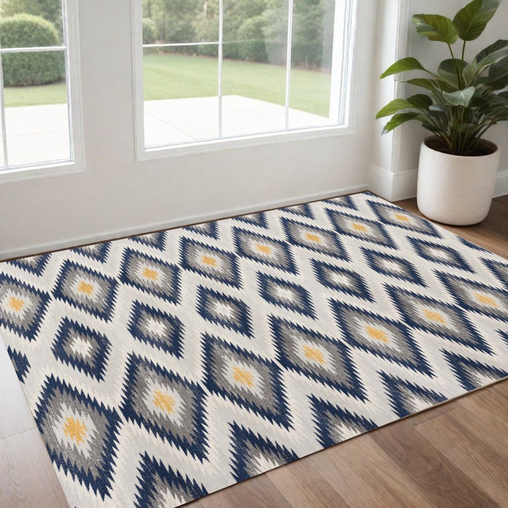 2 X 5 Blue Ikat Kilim Area Rug Image 1