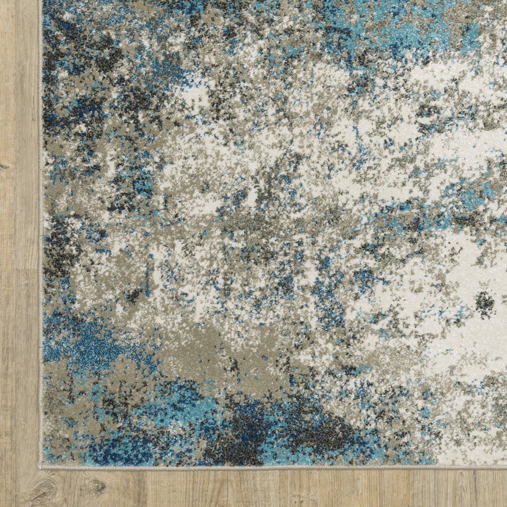 2 X 8 Blue Grey And Beige Abstract Power Loom Stain Resistant Runner Rug Image 1