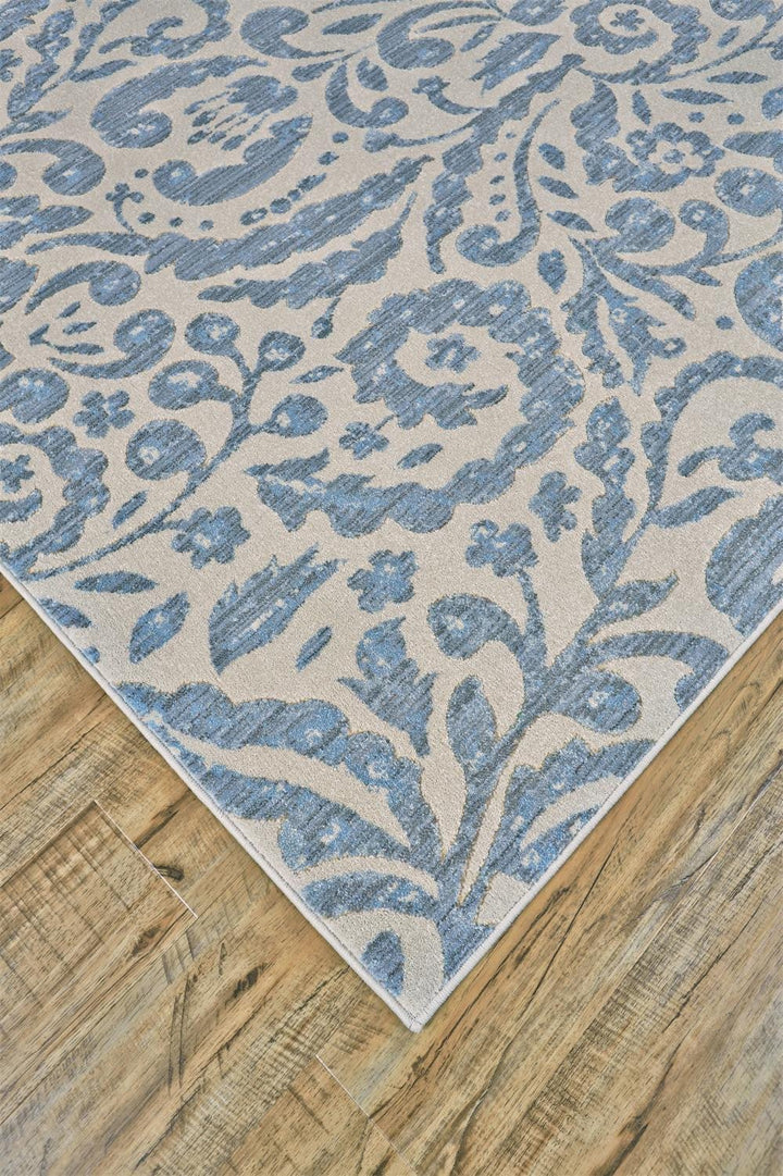 2 X 4 Blue Ivory And Tan Floral Distressed Stain Resistant Area Rug Image 1