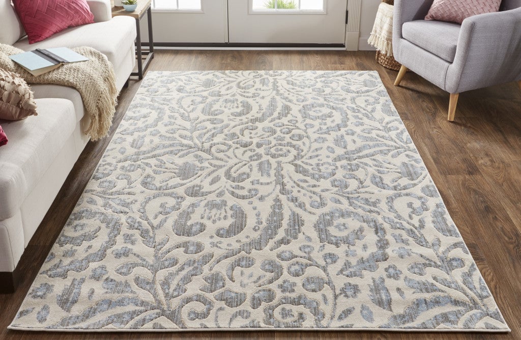 2 X 4 Blue Ivory And Tan Floral Distressed Stain Resistant Area Rug Image 6