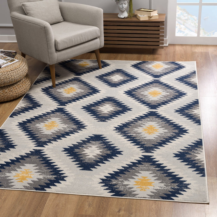 2 X 5 Blue Ikat Kilim Area Rug Image 5