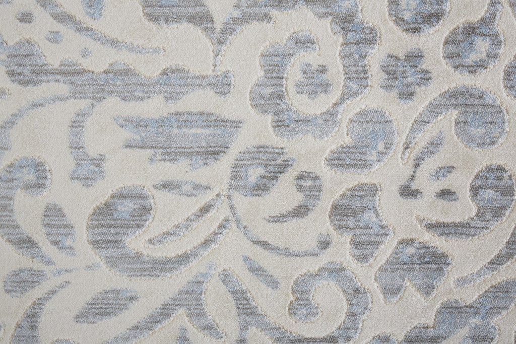 2 X 4 Blue Ivory And Tan Floral Distressed Stain Resistant Area Rug Image 3