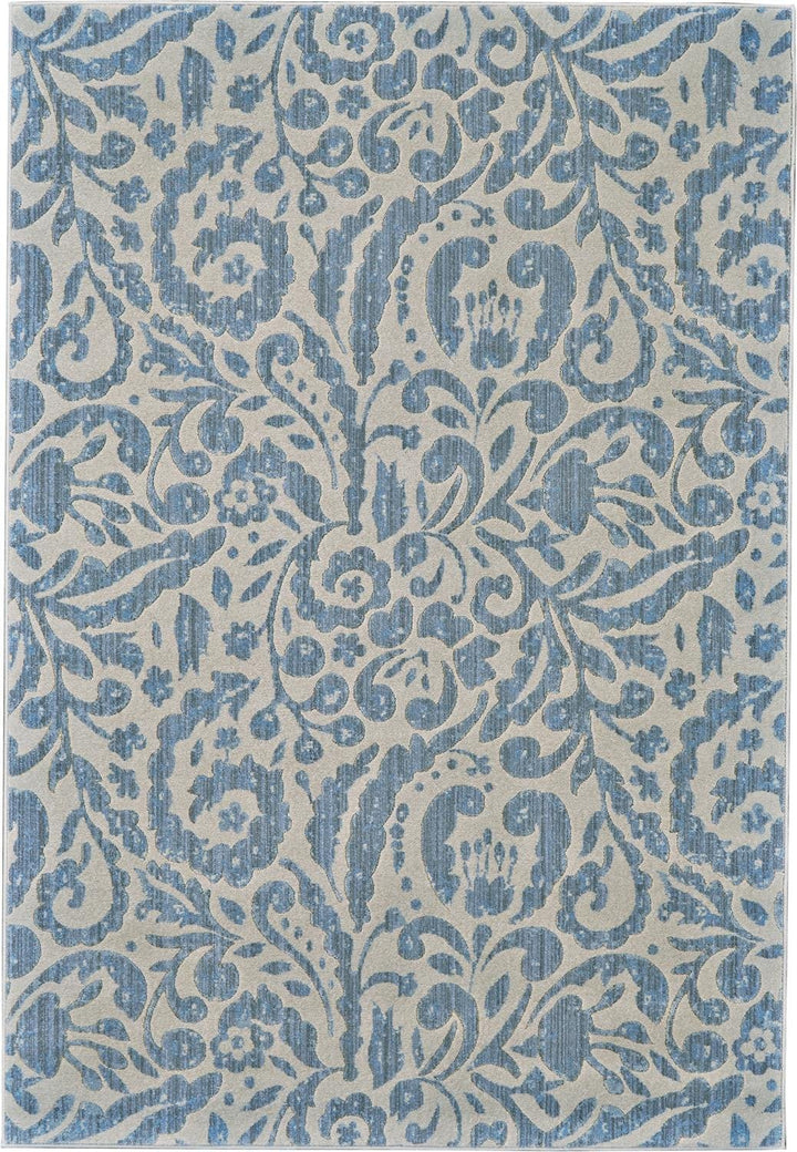 2 X 4 Blue Ivory And Tan Floral Distressed Stain Resistant Area Rug Image 4