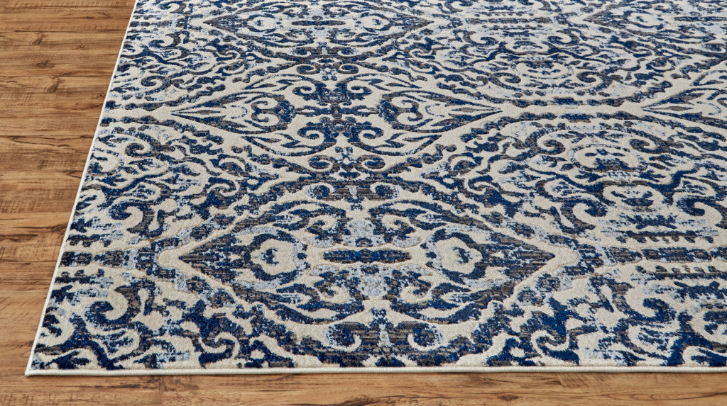 2 X 4 Blue Ivory And Black Floral Distressed Stain Resistant Area Rug Image 9