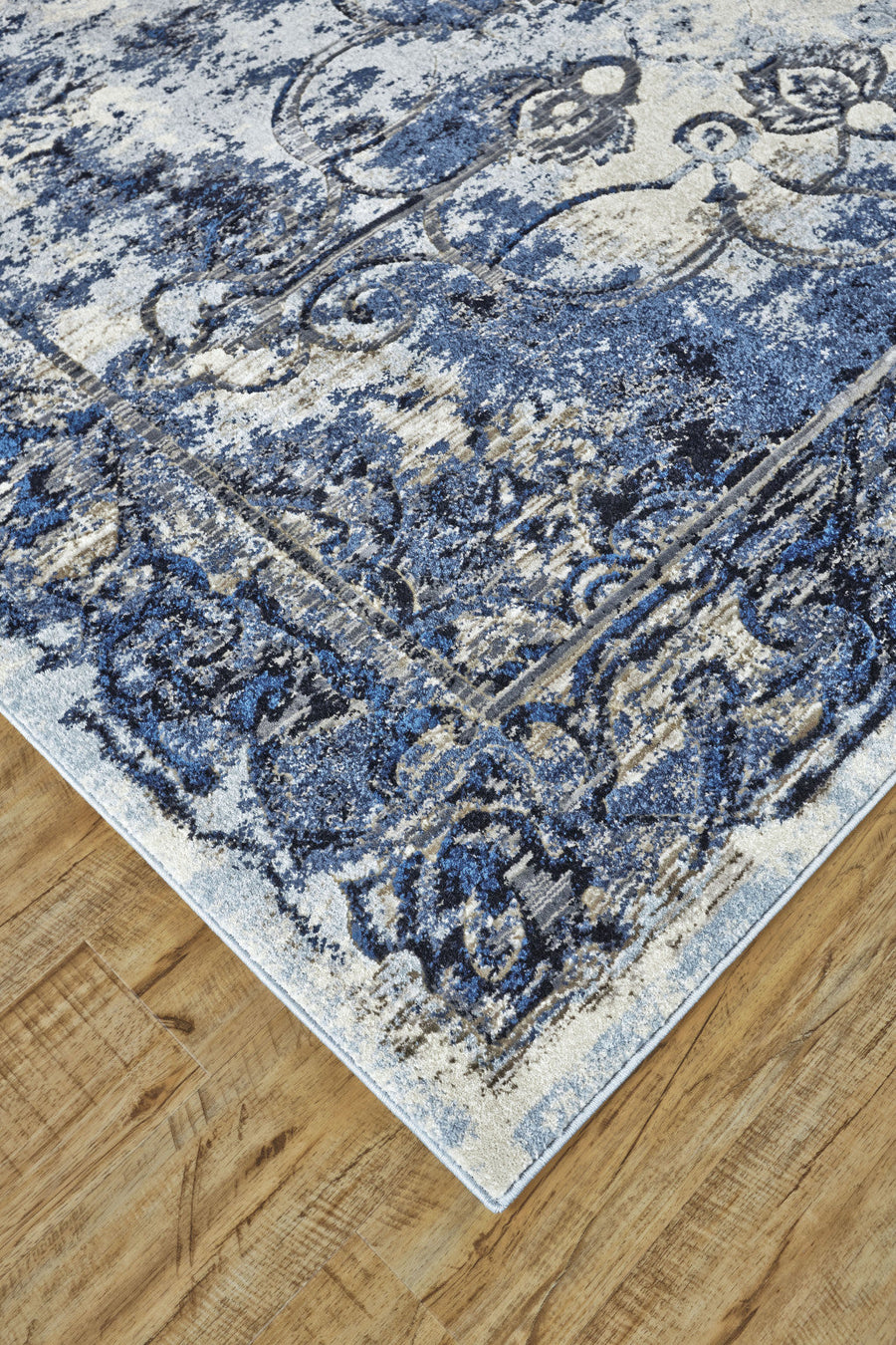 2 X 4 Blue Ivory And Gray Floral Distressed Stain Resistant Area Rug Image 1