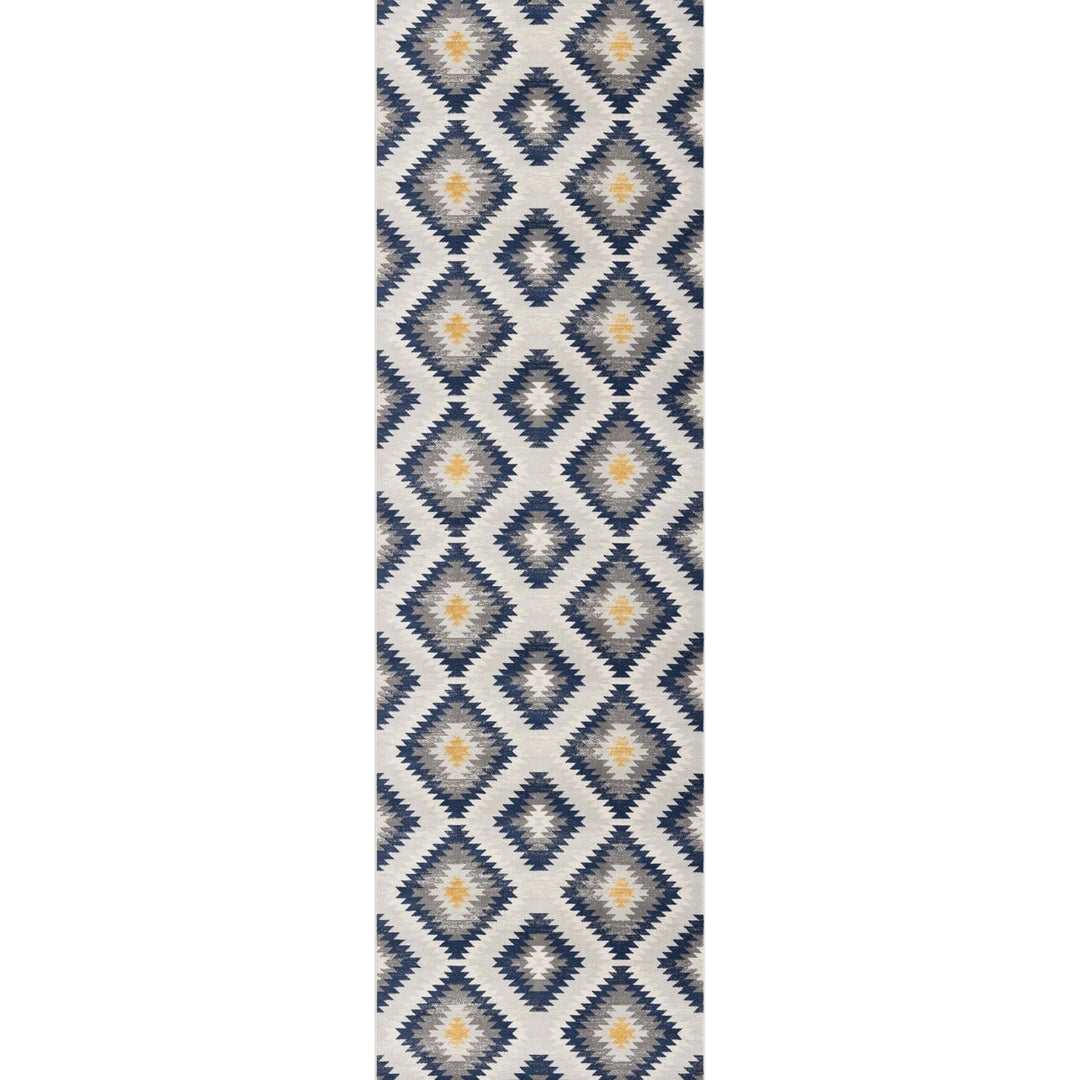 2 X 5 Blue Ikat Kilim Area Rug Image 8