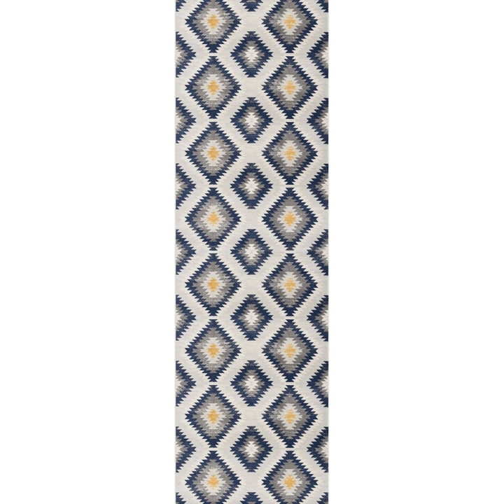 2 X 5 Blue Ikat Kilim Area Rug Image 8