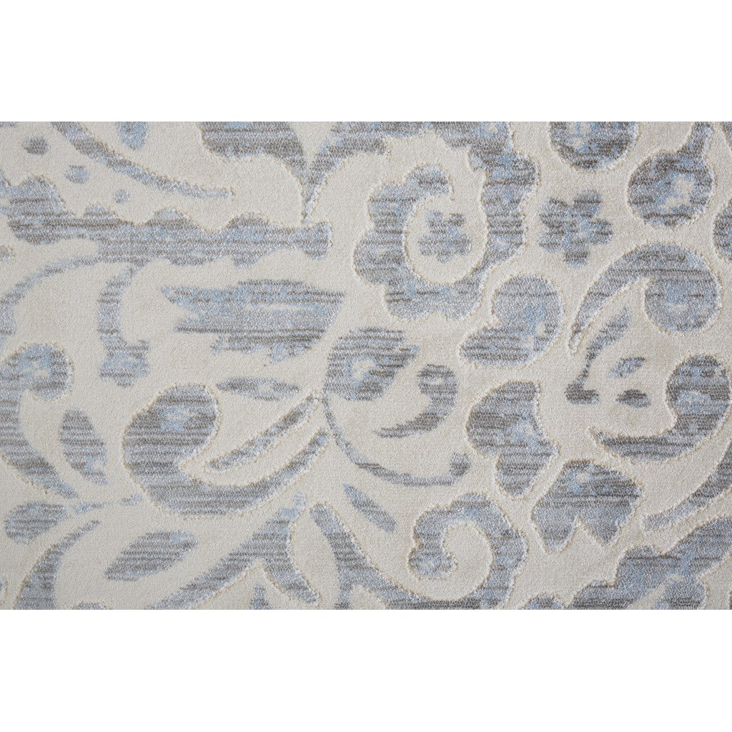 2 X 4 Blue Ivory And Tan Floral Distressed Stain Resistant Area Rug Image 5