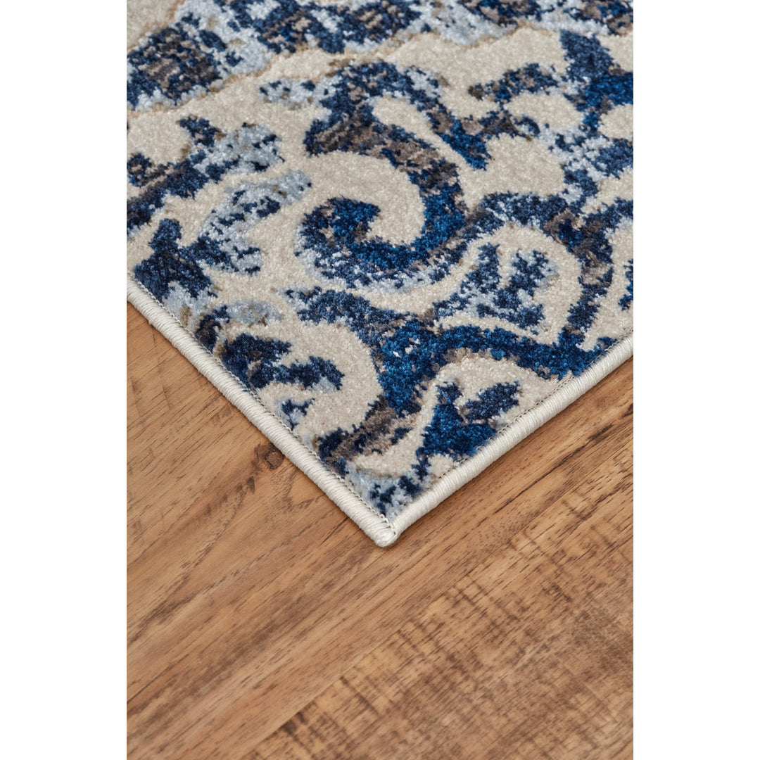 2 X 4 Blue Ivory And Black Floral Distressed Stain Resistant Area Rug Image 12