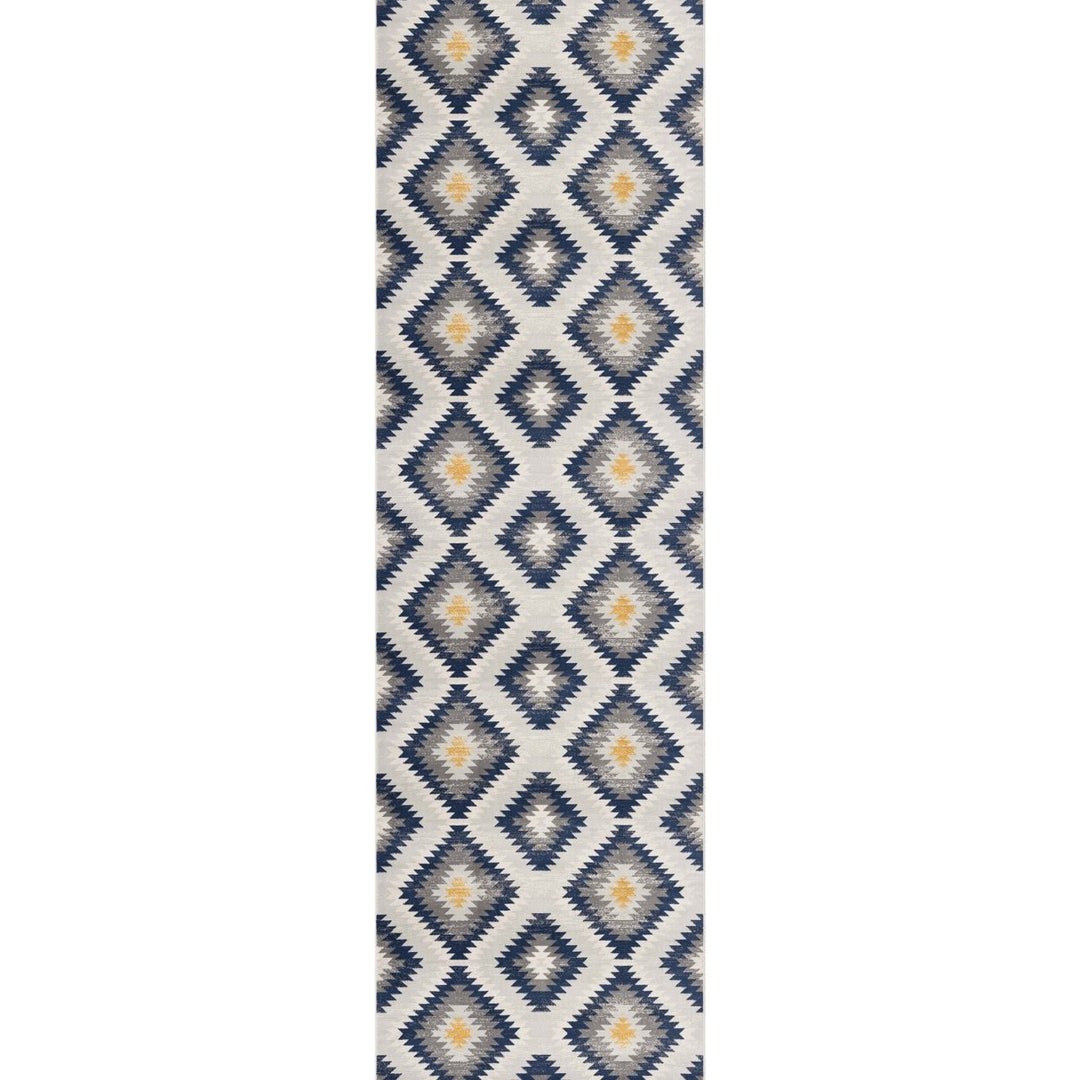 2 X 5 Blue Ikat Kilim Area Rug Image 10