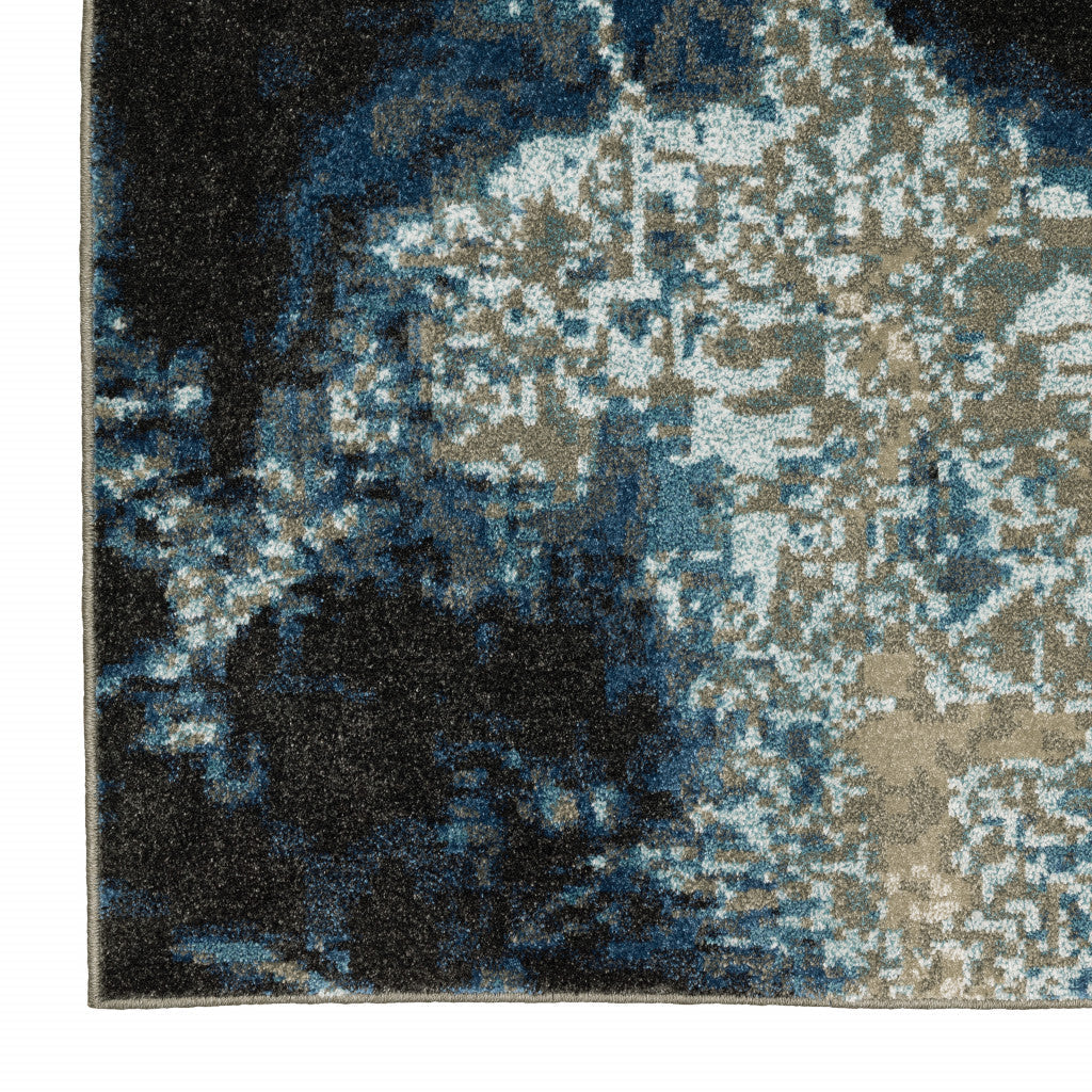 2 X 8 Blue Grey Charcoal And Beige Abstract Power Loom Stain Resistant Runner Rug Image 3