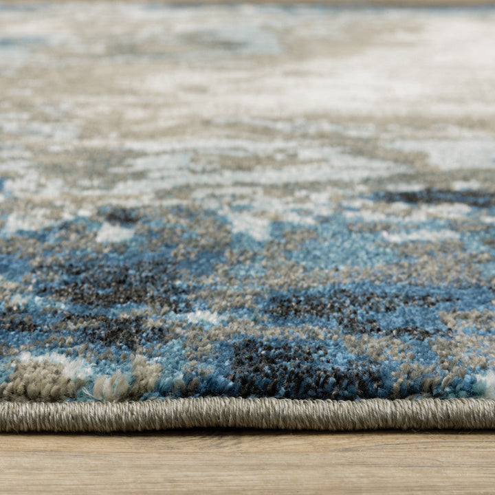 2 X 8 Blue Grey Charcoal And Beige Abstract Power Loom Stain Resistant Runner Rug Image 10