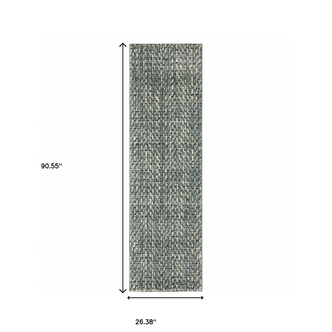 2 X 8 Blue Ivory Grey And Light Blue Geometric Power Loom Stain Resistant Runner Rug Image 9