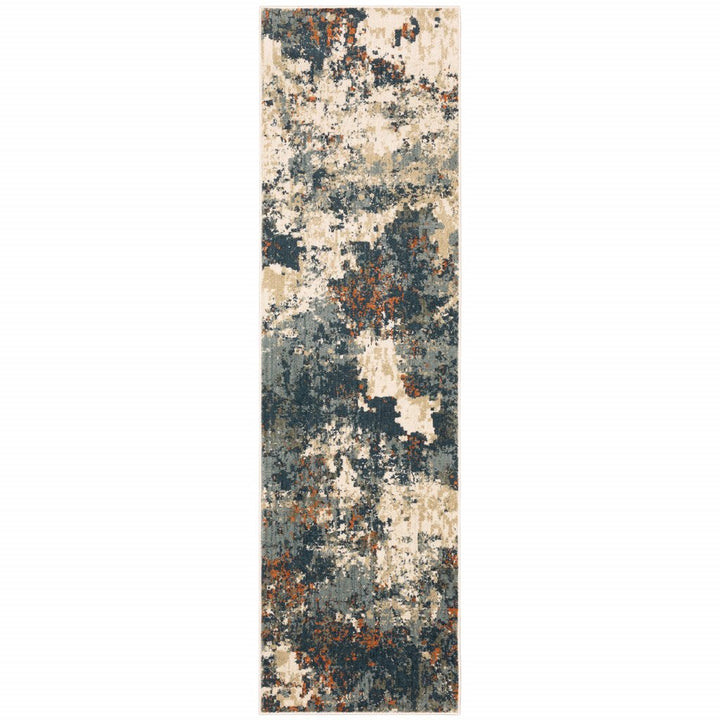 2 X 8 Blue Sage And Orange Abstract Power Loom Stain Resistant Runner Rug Image 1