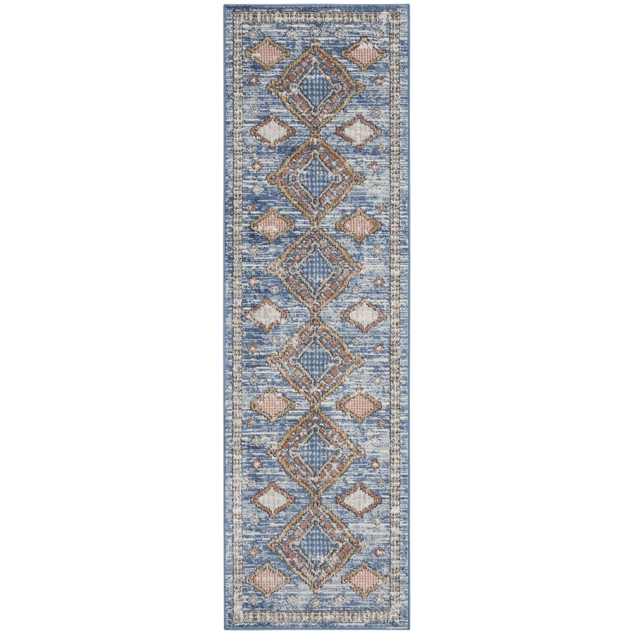 2 X 8 Blue Southwestern Power Loom Non Skid Runner Rug Image 1