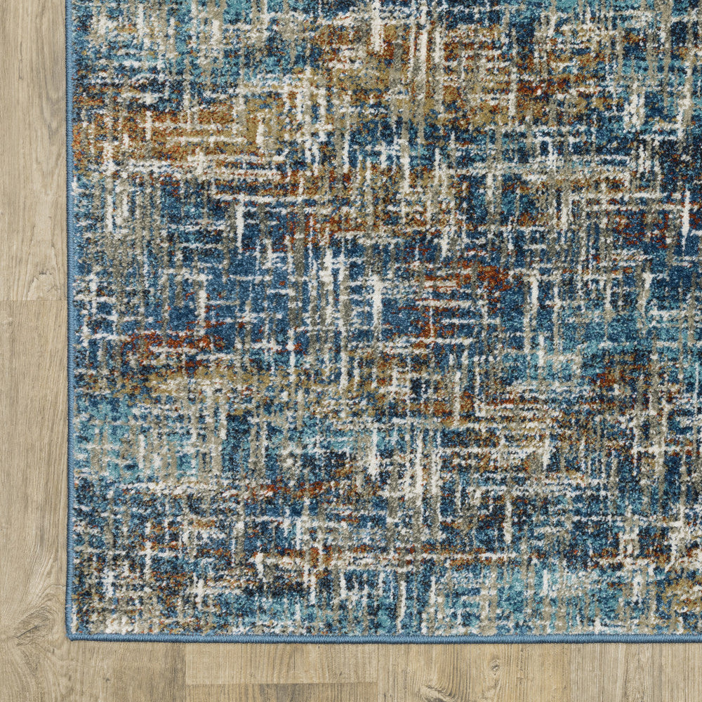 2 X 8 Blue Teal Gold Rust And Beige Abstract Power Loom Stain Resistant Runner Rug Image 2