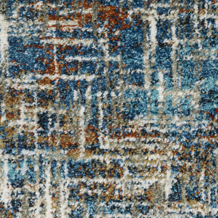 2 X 8 Blue Teal Gold Rust And Beige Abstract Power Loom Stain Resistant Runner Rug Image 4