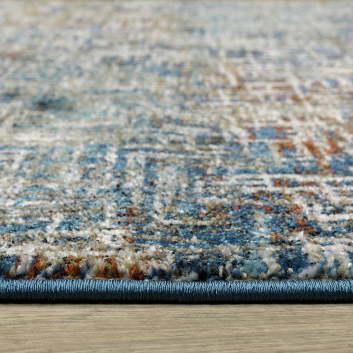 2 X 8 Blue Teal Gold Rust And Beige Abstract Power Loom Stain Resistant Runner Rug Image 6