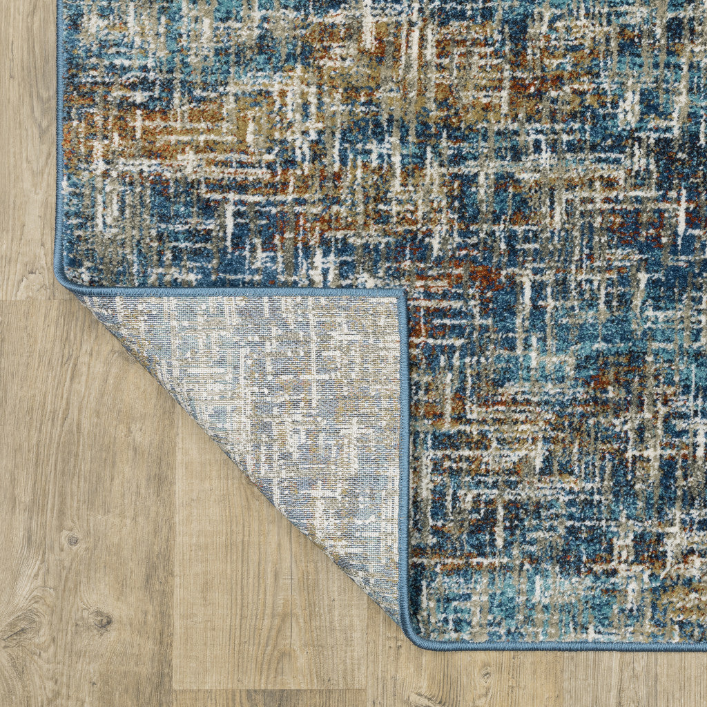 2 X 8 Blue Teal Gold Rust And Beige Abstract Power Loom Stain Resistant Runner Rug Image 8