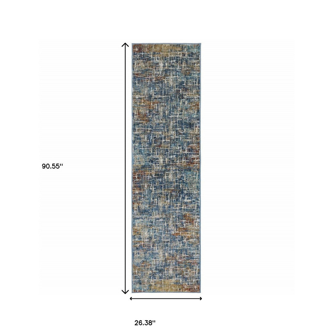 2 X 8 Blue Teal Gold Rust And Beige Abstract Power Loom Stain Resistant Runner Rug Image 10