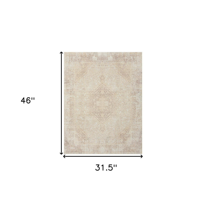 5 x 7 Beige Medallion Washable Non Skid Area Rug Image 2