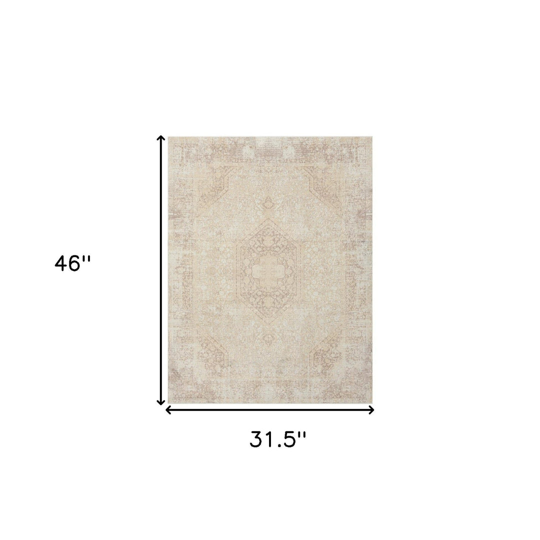 5 x 7 Beige Medallion Washable Non Skid Area Rug Image 1