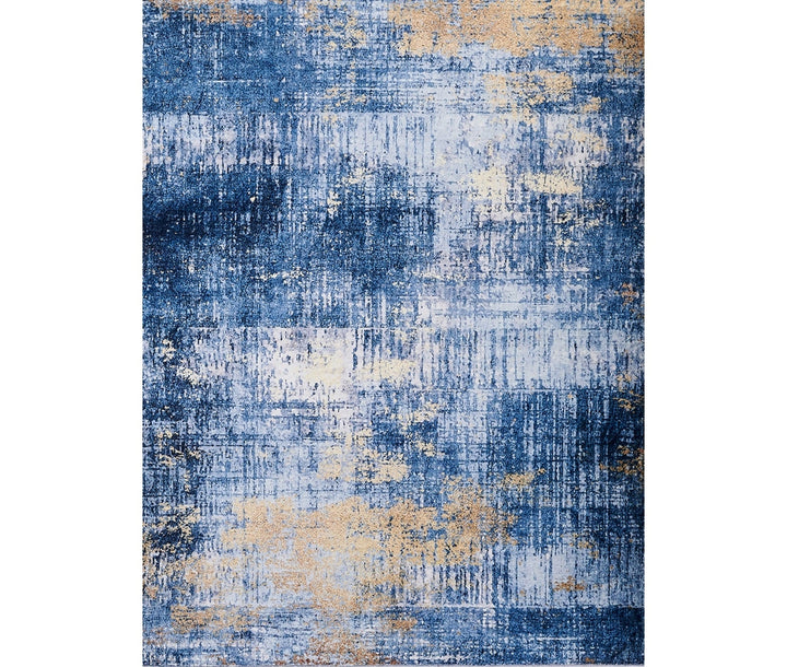 2 x 3 Blue and Gold Abstract Printed Washable Non Skid Area Rug Image 4