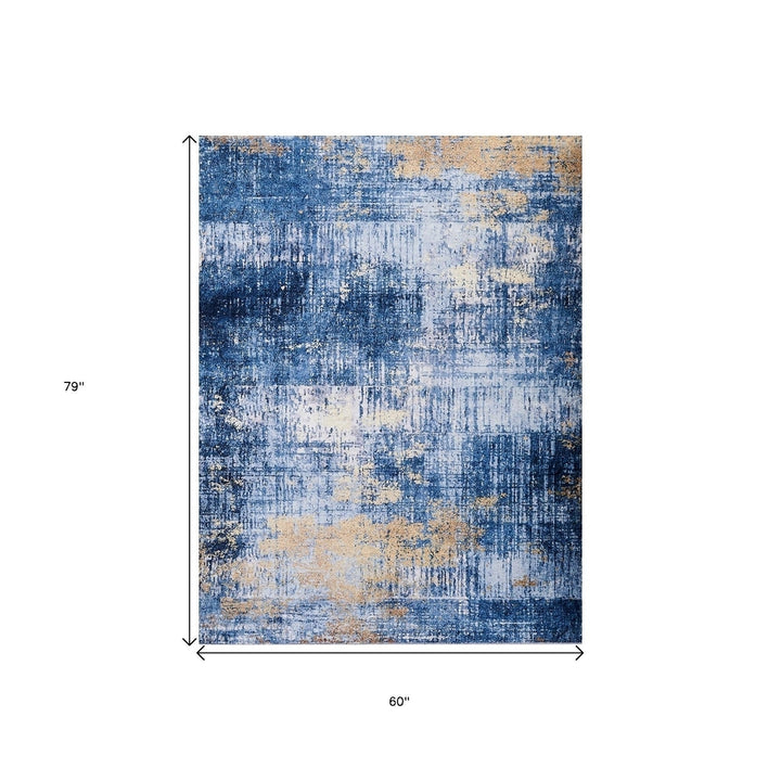 2 x 3 Blue and Gold Abstract Printed Washable Non Skid Area Rug Image 8