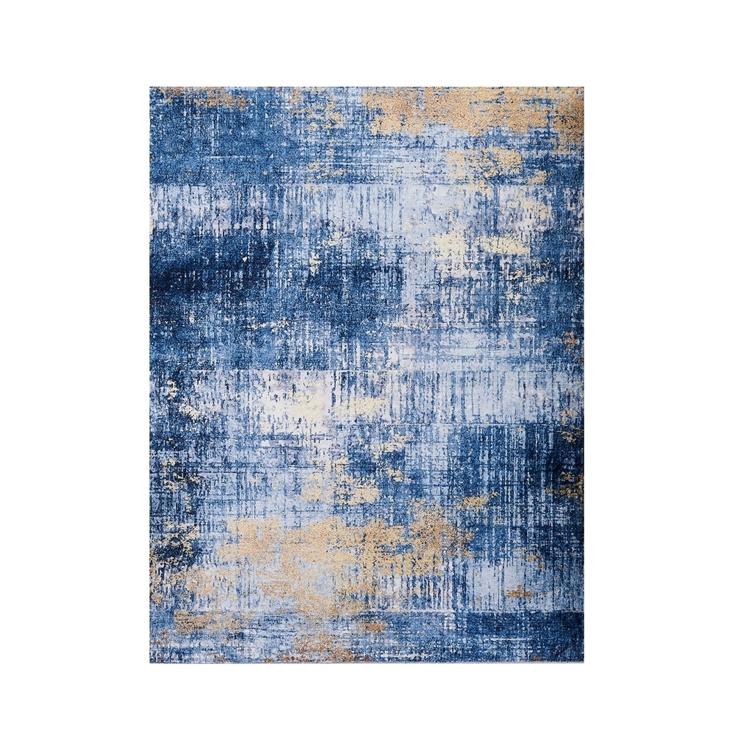 2 x 3 Blue and Gold Abstract Printed Washable Non Skid Area Rug Image 11