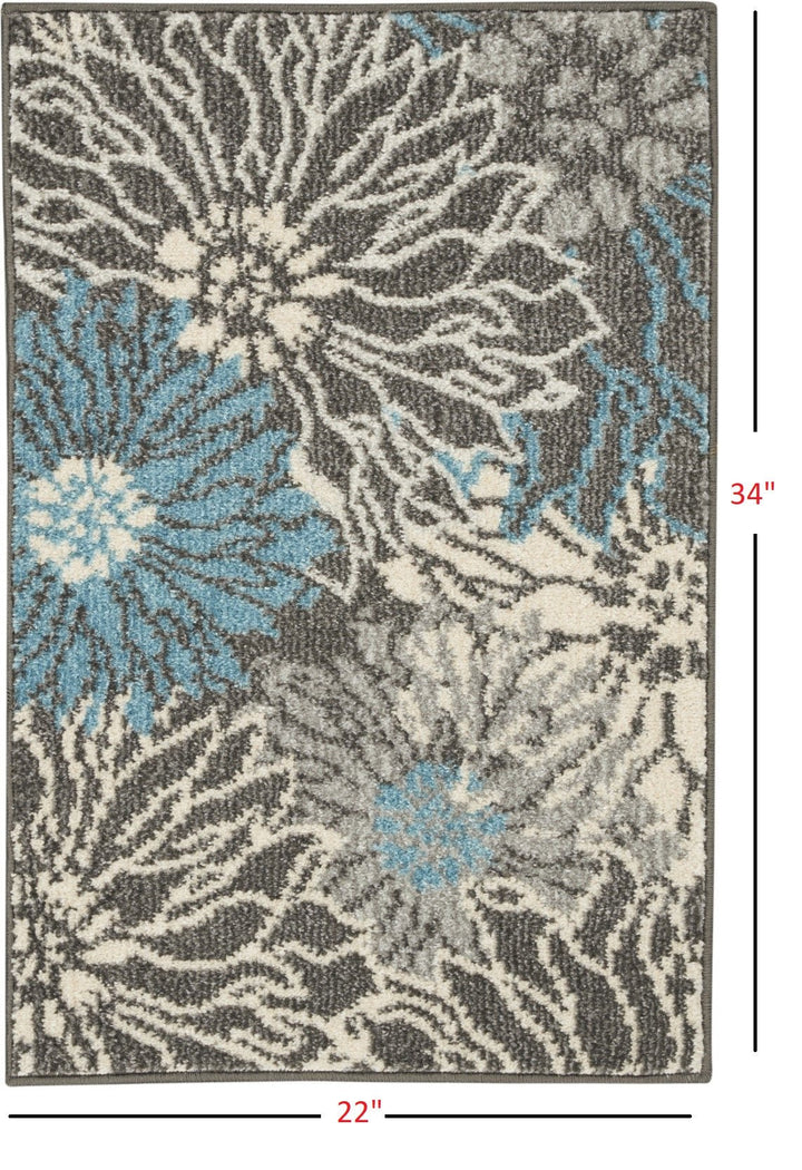 2 X 3 Blue And Gray Floral Power Loom Area Rug Image 1