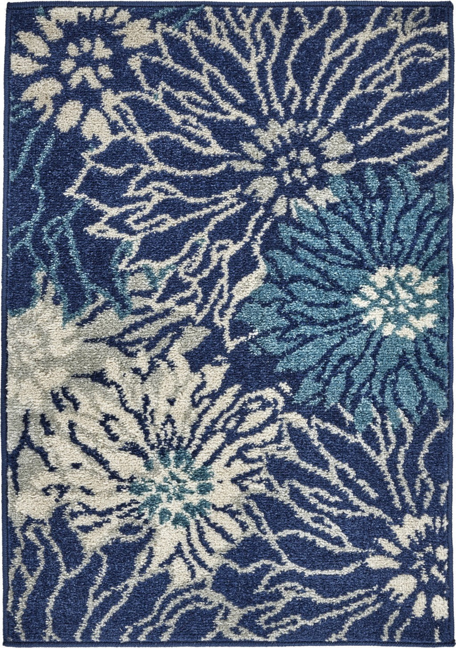 2 X 3 Blue And Ivory Floral Power Loom Area Rug Image 1