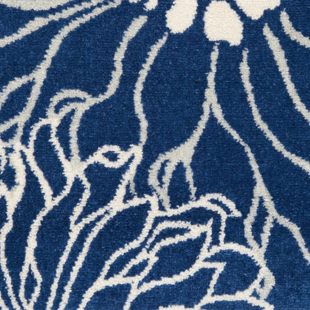 2 X 3 Blue And Ivory Floral Power Loom Area Rug Image 2