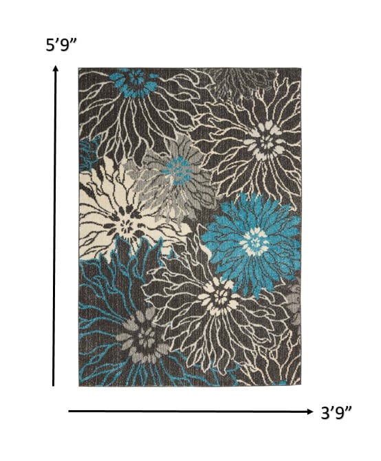 2 X 3 Blue And Gray Floral Power Loom Area Rug Image 4