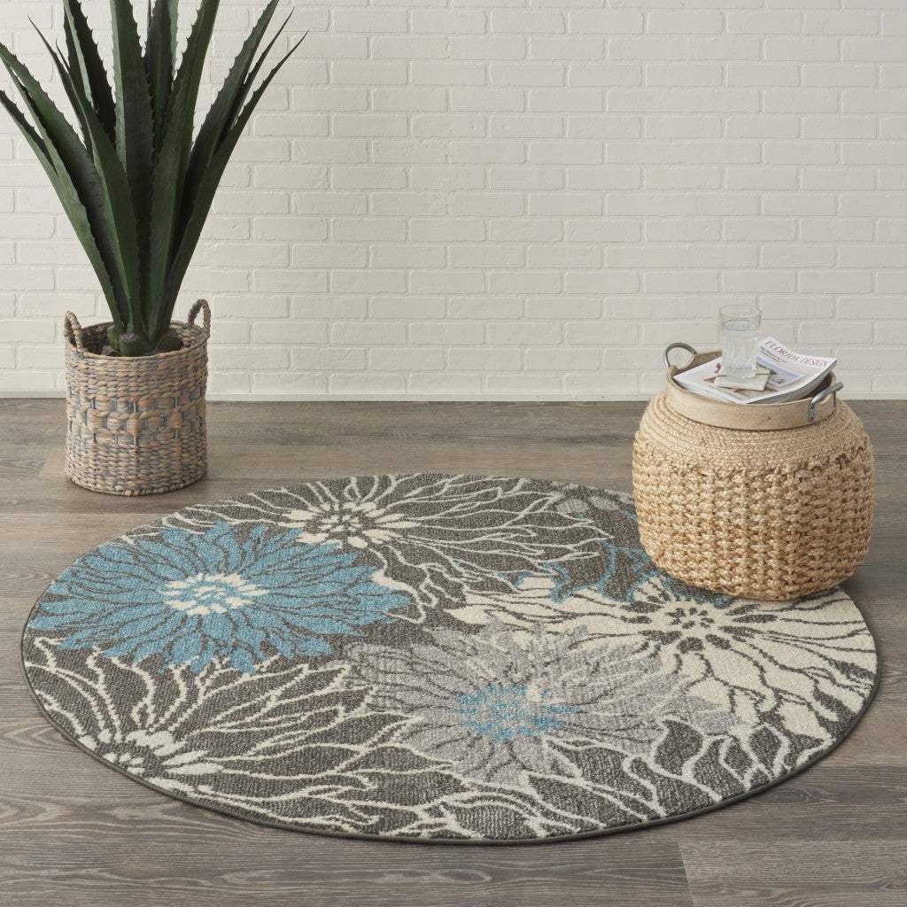 2 X 3 Blue And Gray Floral Power Loom Area Rug Image 5