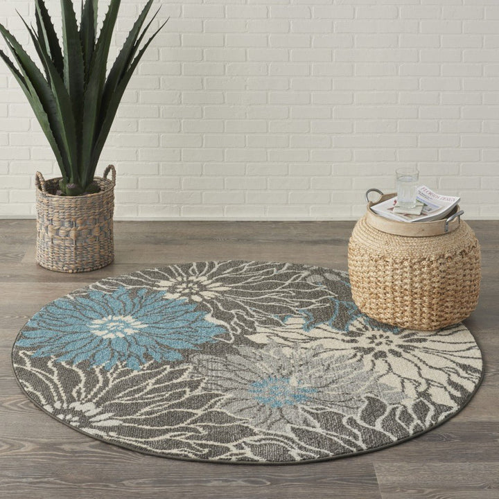 2 X 3 Blue And Gray Floral Power Loom Area Rug Image 1