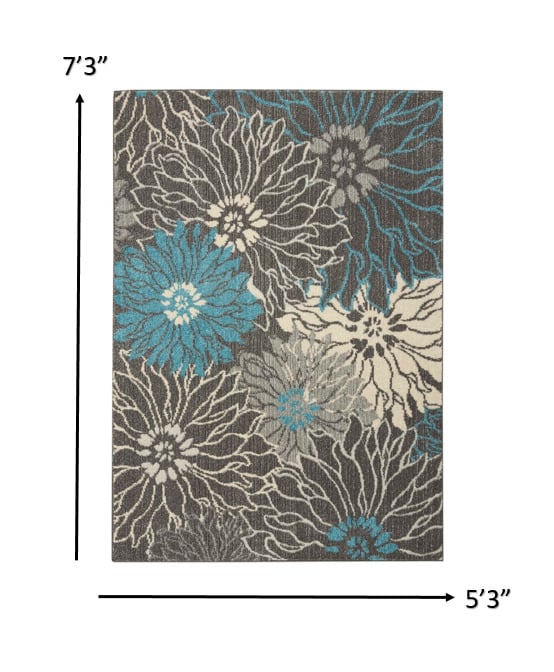 2 X 3 Blue And Gray Floral Power Loom Area Rug Image 1