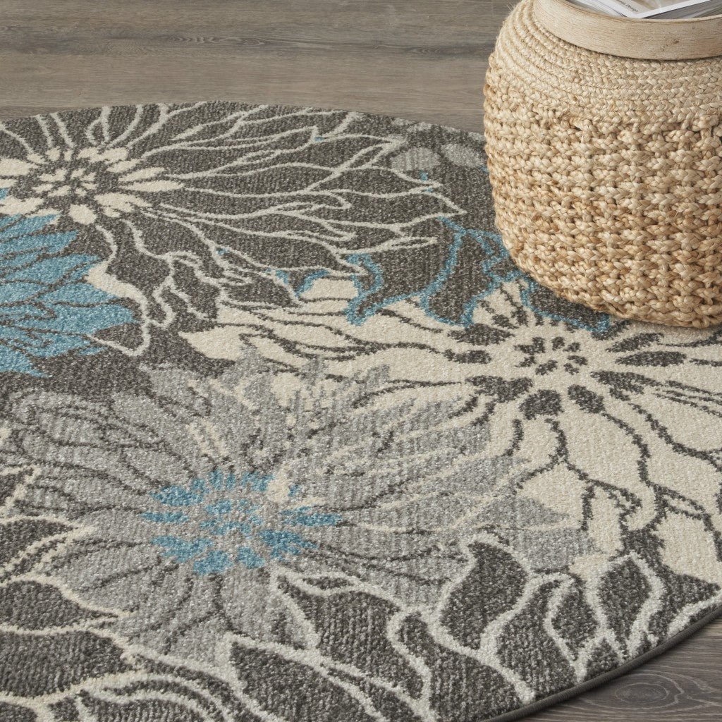 2 X 3 Blue And Gray Floral Power Loom Area Rug Image 7